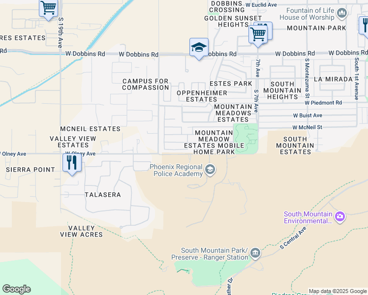 map of restaurants, bars, coffee shops, grocery stores, and more near 1109 West Welland Road in Phoenix