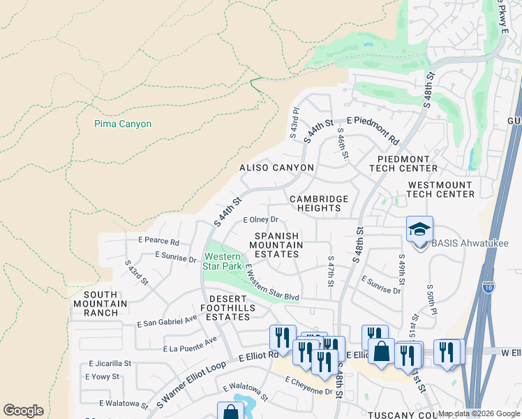 map of restaurants, bars, coffee shops, grocery stores, and more near 4460 East Kachina Trail in Phoenix