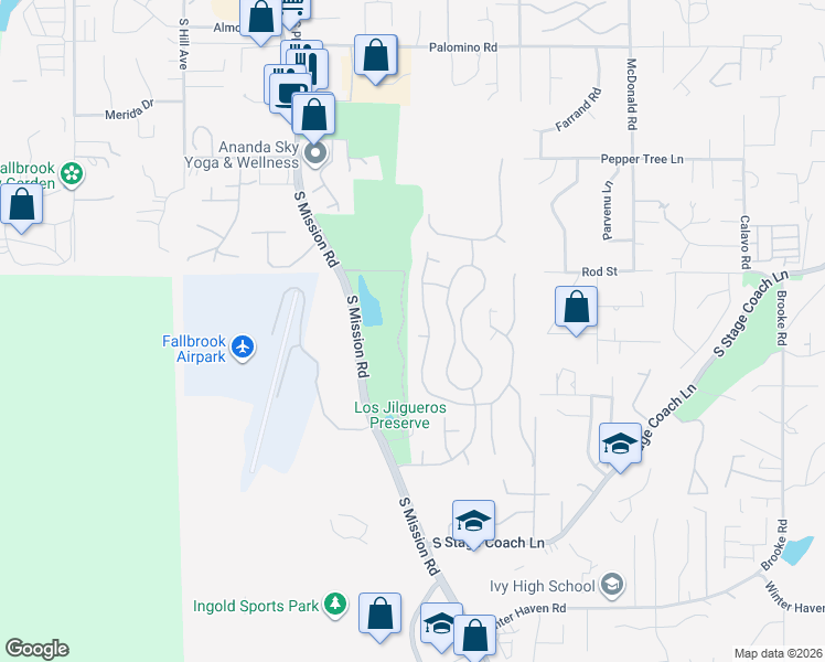 map of restaurants, bars, coffee shops, grocery stores, and more near 661 Inverlochy Drive in Fallbrook