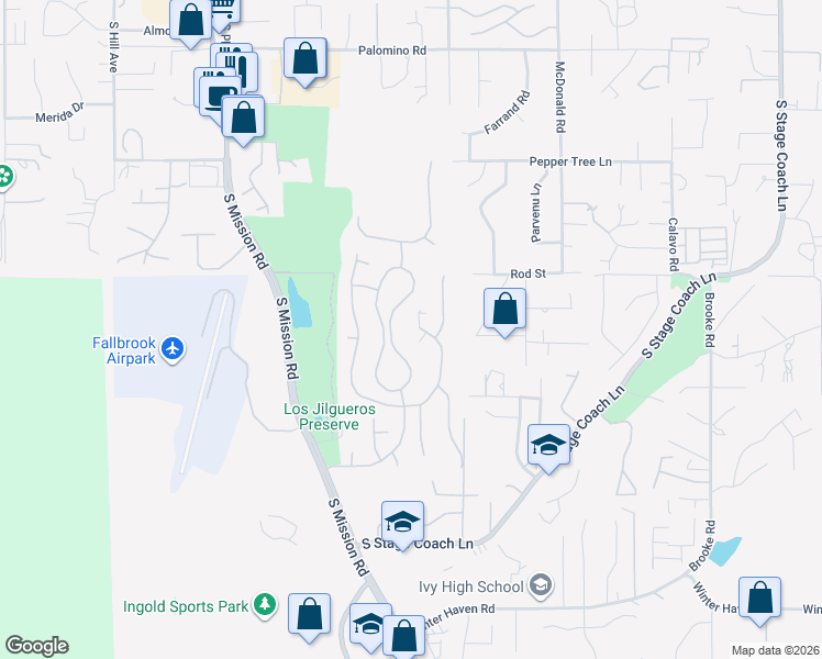 map of restaurants, bars, coffee shops, grocery stores, and more near 1089 Inverlochy Drive in Fallbrook