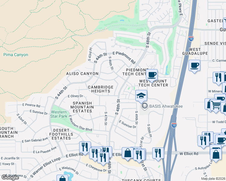map of restaurants, bars, coffee shops, grocery stores, and more near 9836 South 47th Place in Phoenix