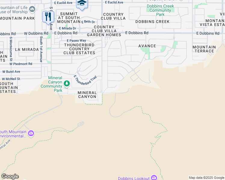 map of restaurants, bars, coffee shops, grocery stores, and more near 714 East Summerside Road in Phoenix