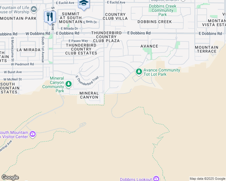 map of restaurants, bars, coffee shops, grocery stores, and more near 714 East Summerside Road in Phoenix