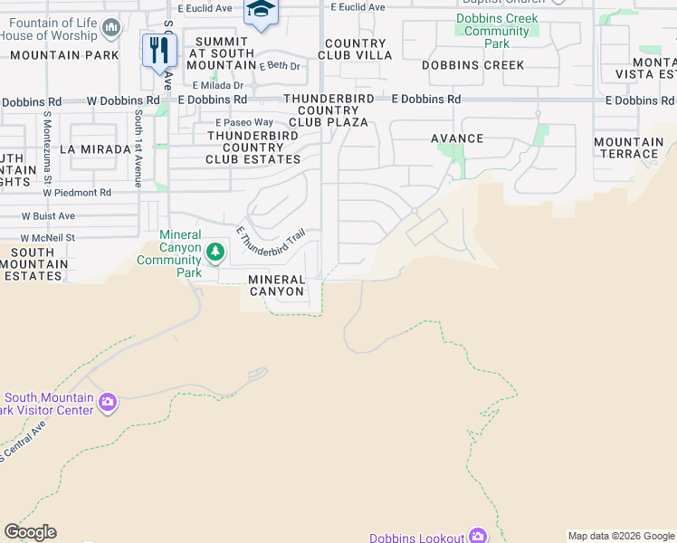 map of restaurants, bars, coffee shops, grocery stores, and more near 714 East Summerside Road in Phoenix