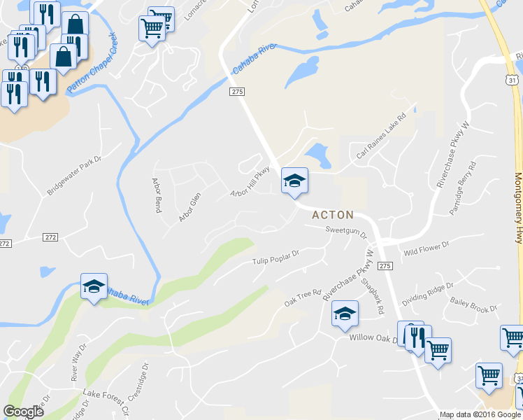 map of restaurants, bars, coffee shops, grocery stores, and more near 1925 Arbor Court in Birmingham
