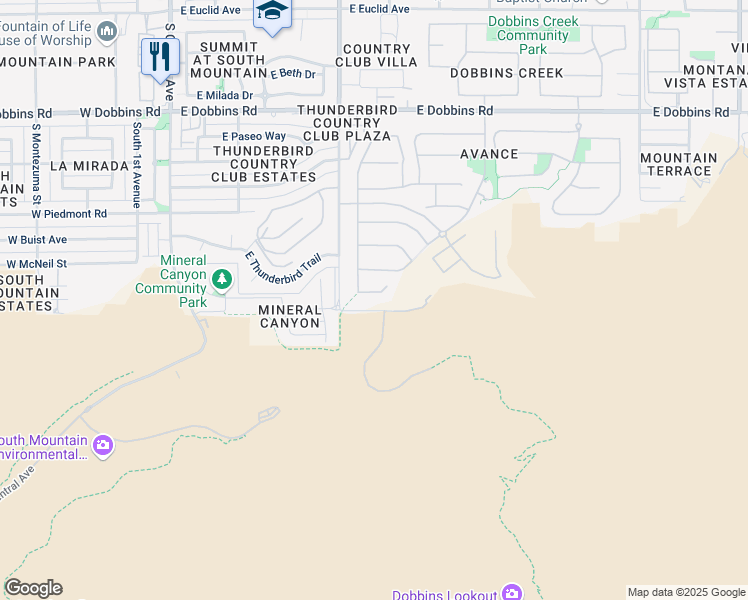 map of restaurants, bars, coffee shops, grocery stores, and more near 813 East Summerside Road in Phoenix
