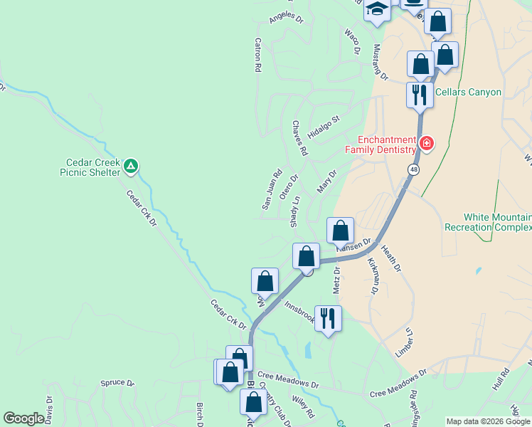 map of restaurants, bars, coffee shops, grocery stores, and more near 100-198 Otero Drive in Ruidoso