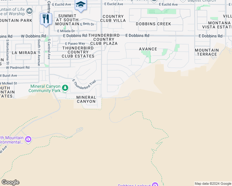 map of restaurants, bars, coffee shops, grocery stores, and more near 821 East Summerside Road in Phoenix