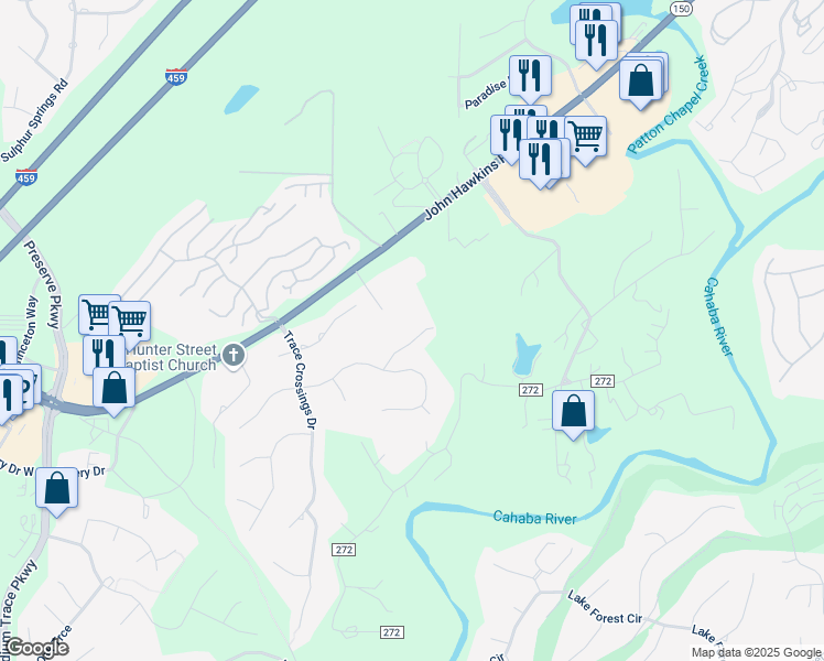 map of restaurants, bars, coffee shops, grocery stores, and more near 5405 Trace Ridge Lane in Birmingham