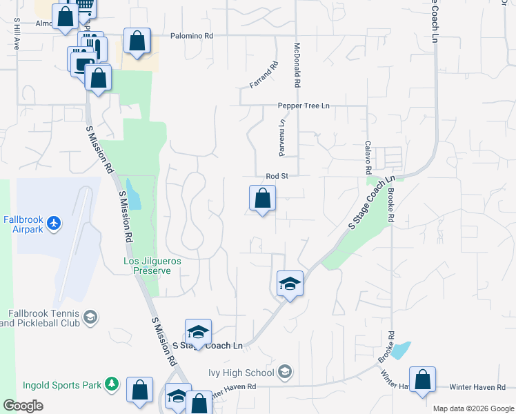 map of restaurants, bars, coffee shops, grocery stores, and more near 962 La Felice Ln in Fallbrook