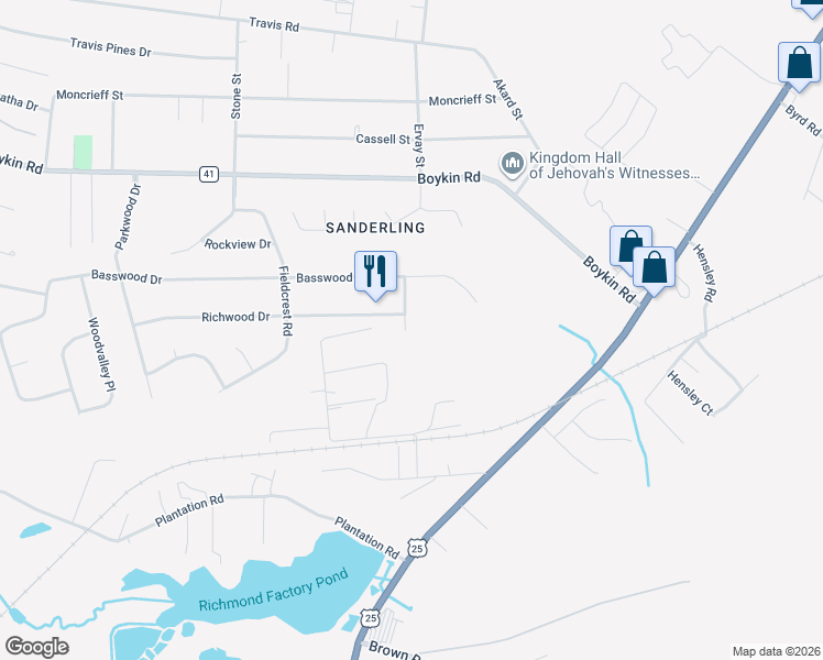 map of restaurants, bars, coffee shops, grocery stores, and more near 3814 Southwood Drive in Augusta