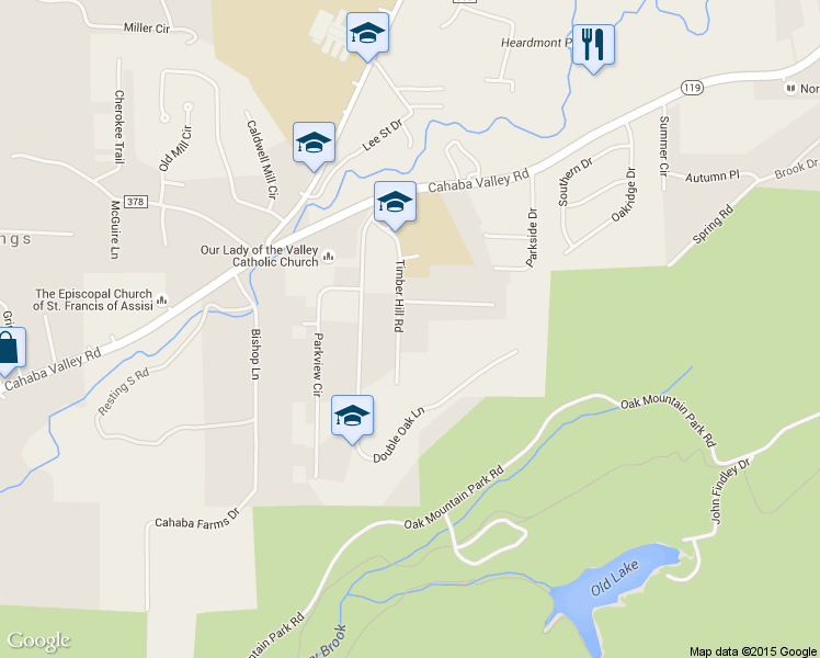 map of restaurants, bars, coffee shops, grocery stores, and more near 5525 Timber Hill Rd in Birmingham