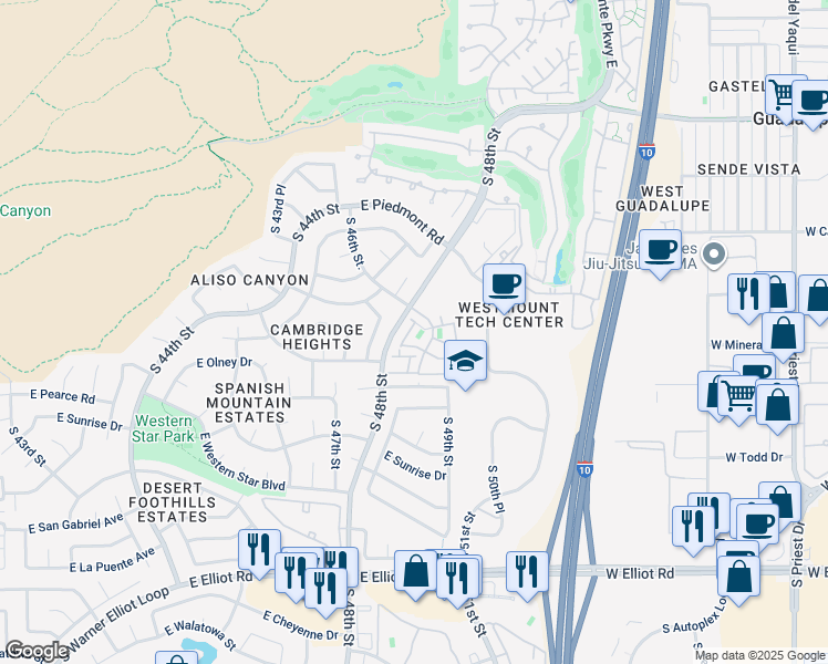 map of restaurants, bars, coffee shops, grocery stores, and more near 9830 South 48th Way in Phoenix