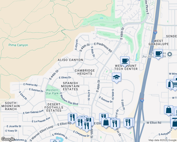 map of restaurants, bars, coffee shops, grocery stores, and more near 4619 East Kachina Trail in Phoenix