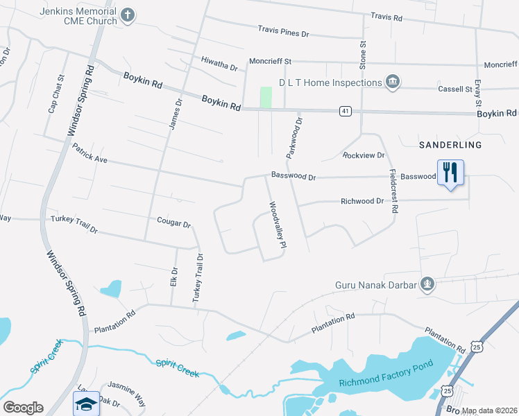 map of restaurants, bars, coffee shops, grocery stores, and more near 2303 Woodsman Drive in Augusta