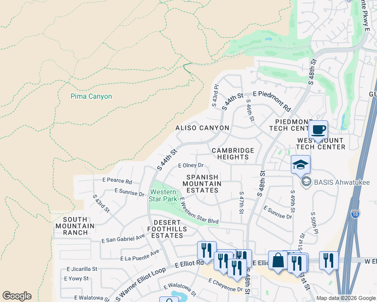 map of restaurants, bars, coffee shops, grocery stores, and more near 4460 East Kachina Trail in Phoenix