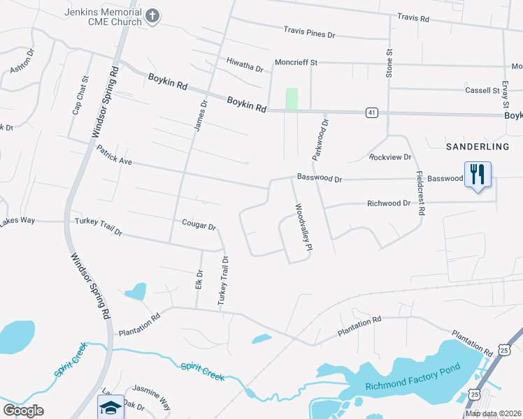 map of restaurants, bars, coffee shops, grocery stores, and more near 2348 Basswood Drive in Augusta