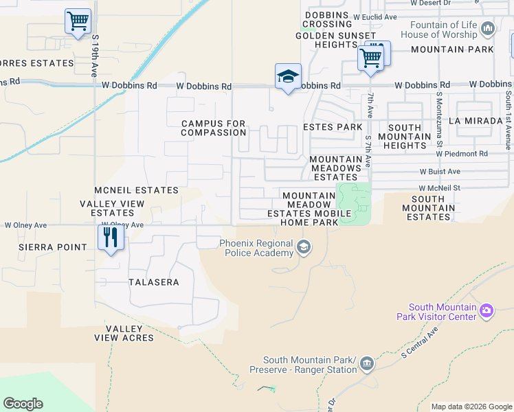 map of restaurants, bars, coffee shops, grocery stores, and more near 1214 West Summerside Road in Phoenix