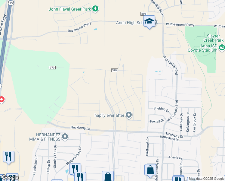 map of restaurants, bars, coffee shops, grocery stores, and more near 1-919 East Co Road 370 in Anna