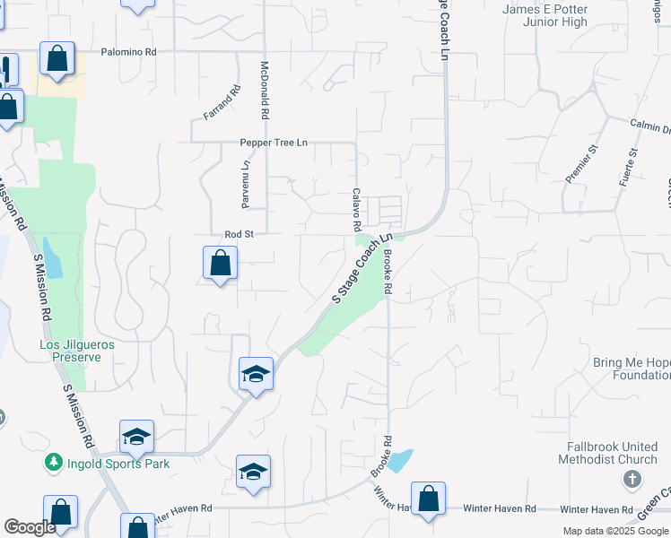 map of restaurants, bars, coffee shops, grocery stores, and more near 1783 Palomares Road in Fallbrook