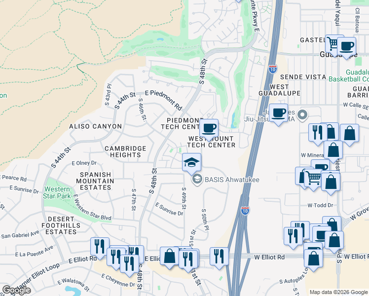 map of restaurants, bars, coffee shops, grocery stores, and more near 4843 East Corral Road in Phoenix