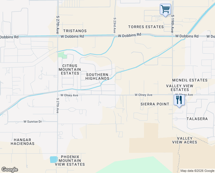 map of restaurants, bars, coffee shops, grocery stores, and more near 2319 West Kachina Trail in Phoenix