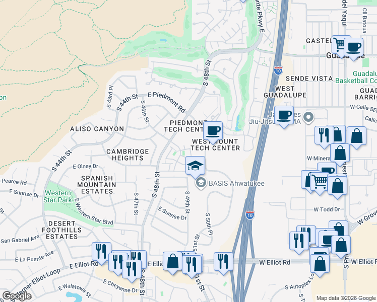 map of restaurants, bars, coffee shops, grocery stores, and more near 4843 East Corral Road in Phoenix