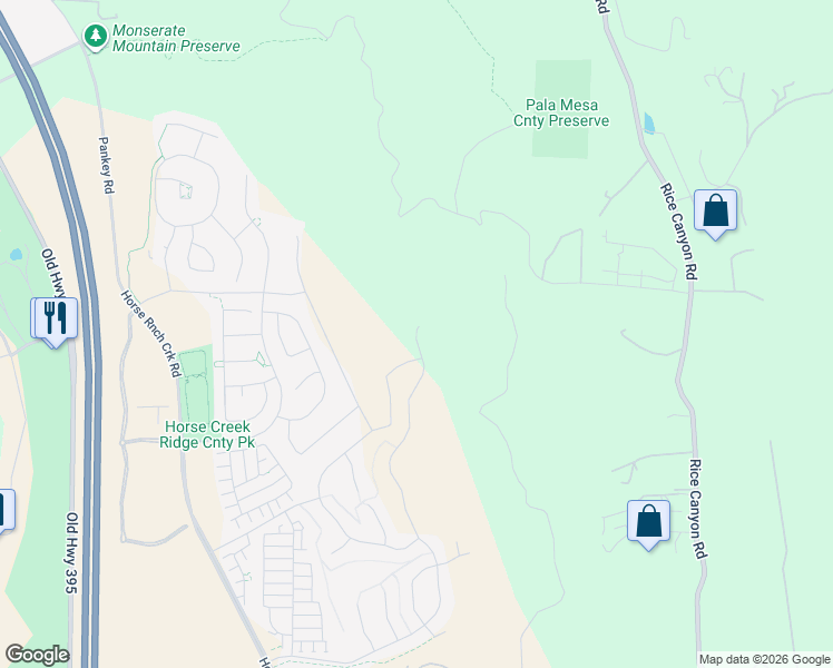 map of restaurants, bars, coffee shops, grocery stores, and more near 820 Meadowood Street in Fallbrook