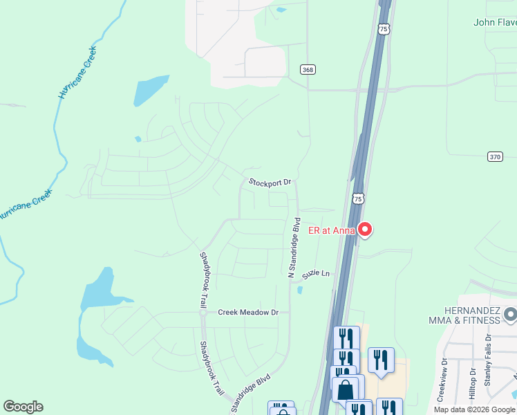 map of restaurants, bars, coffee shops, grocery stores, and more near Roseway Street in Anna