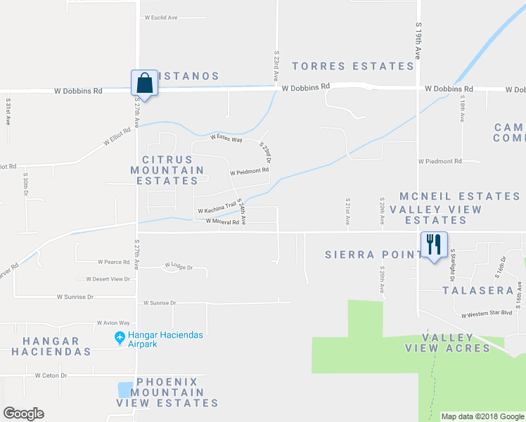 map of restaurants, bars, coffee shops, grocery stores, and more near 2319 West Kachina Trail in Phoenix