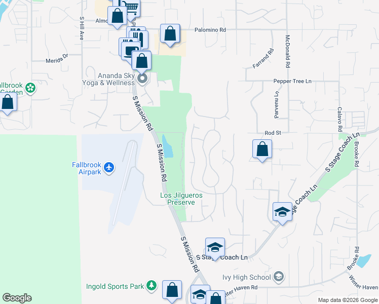 map of restaurants, bars, coffee shops, grocery stores, and more near 661 Inverlochy Drive in Fallbrook