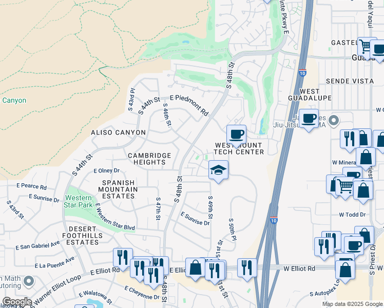 map of restaurants, bars, coffee shops, grocery stores, and more near 9830 South 48th Way in Phoenix