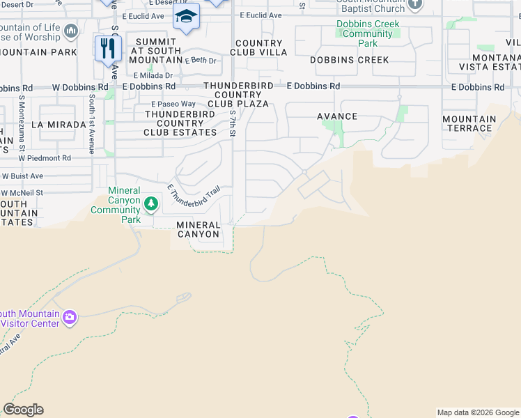 map of restaurants, bars, coffee shops, grocery stores, and more near 714 East Summerside Road in Phoenix