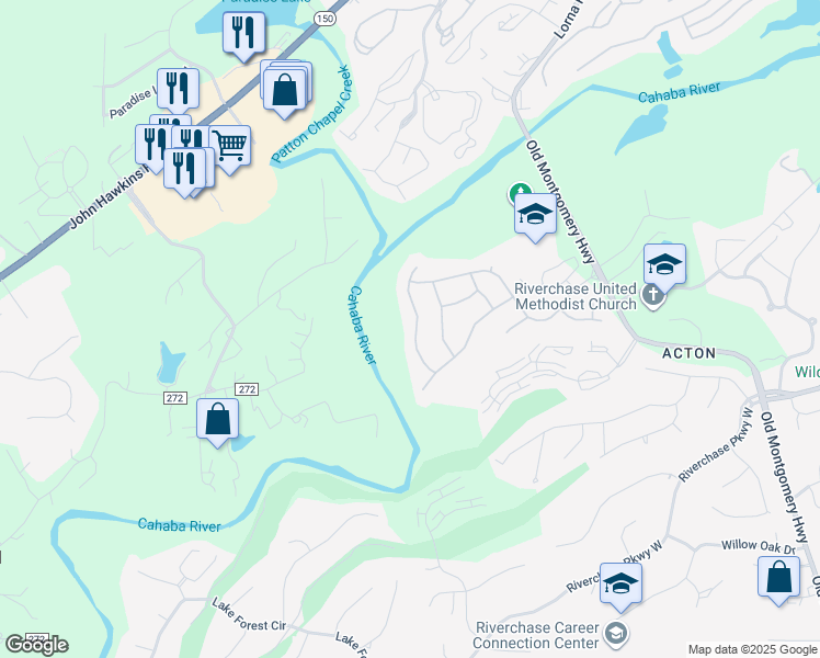 map of restaurants, bars, coffee shops, grocery stores, and more near 3061 Arbor Bend in Hoover