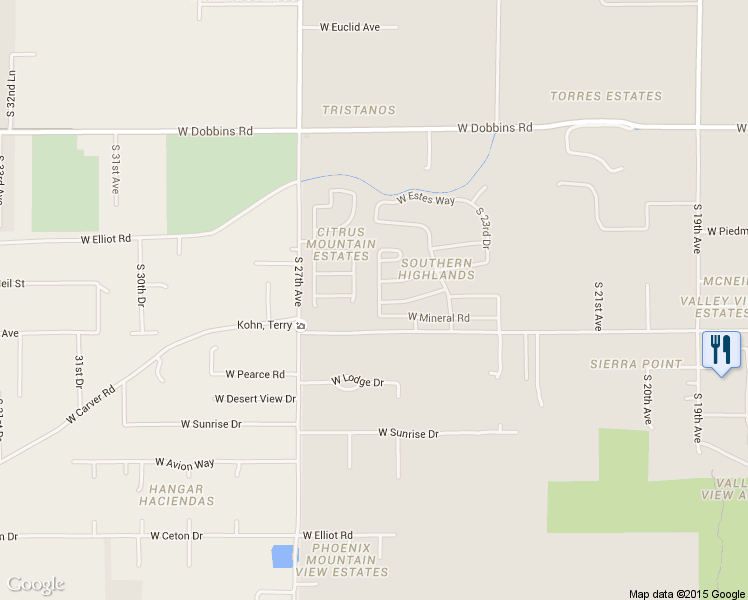 map of restaurants, bars, coffee shops, grocery stores, and more near 9816 South 25th Avenue in Phoenix