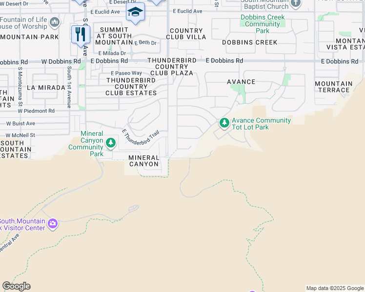 map of restaurants, bars, coffee shops, grocery stores, and more near 718 East Summerside Road in Phoenix