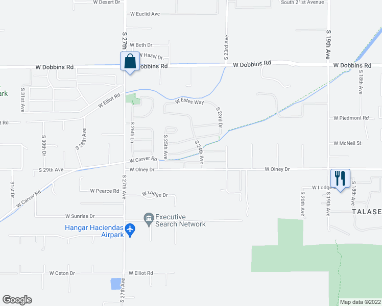 map of restaurants, bars, coffee shops, grocery stores, and more near 2417 West Kachina Trail in Phoenix