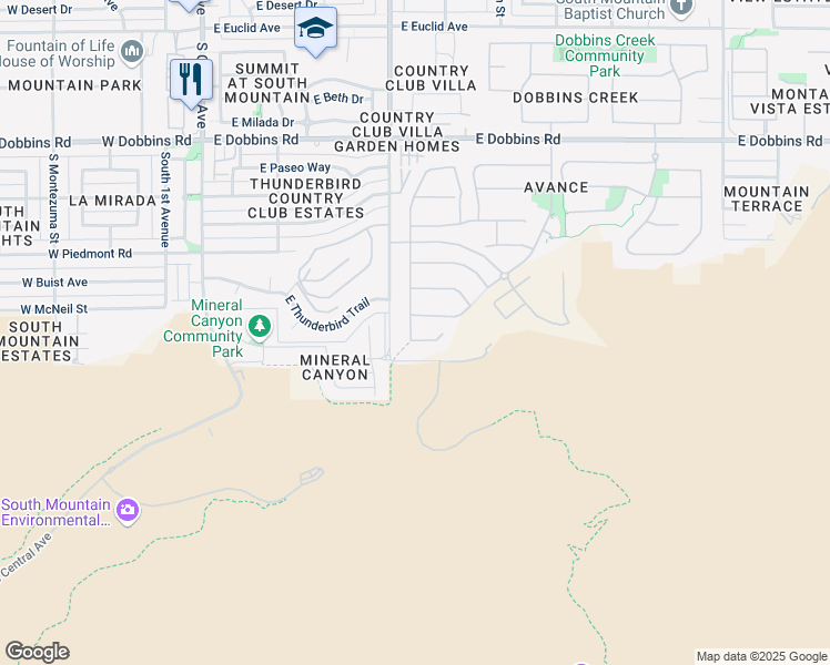 map of restaurants, bars, coffee shops, grocery stores, and more near 714 East Summerside Road in Phoenix
