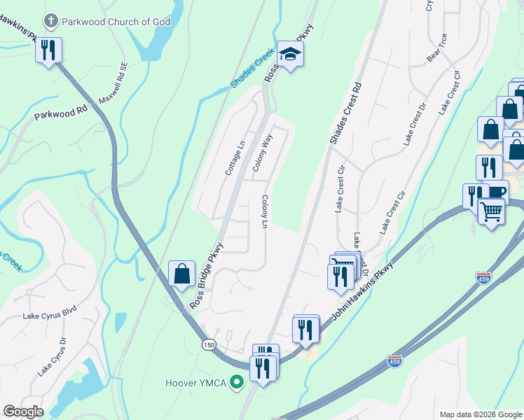 map of restaurants, bars, coffee shops, grocery stores, and more near 1593 Deer Valley Drive in Birmingham