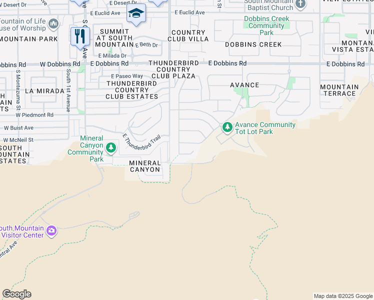 map of restaurants, bars, coffee shops, grocery stores, and more near 714 East Summerside Road in Phoenix