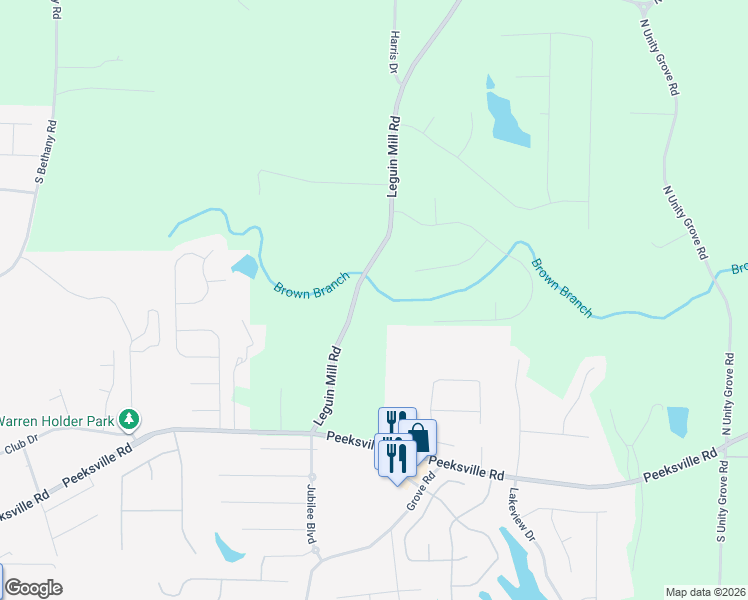 map of restaurants, bars, coffee shops, grocery stores, and more near 168 Leguin Mill Road in Locust Grove