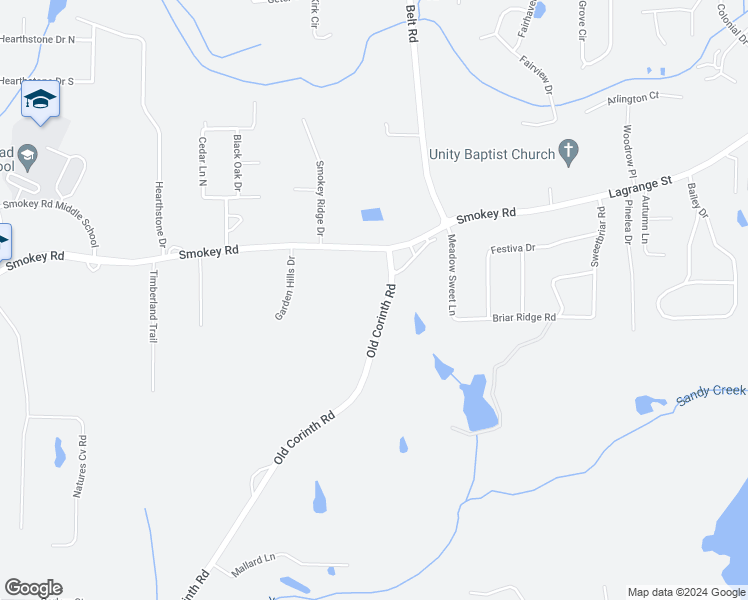 map of restaurants, bars, coffee shops, grocery stores, and more near 121 Old Corinth Road in Newnan