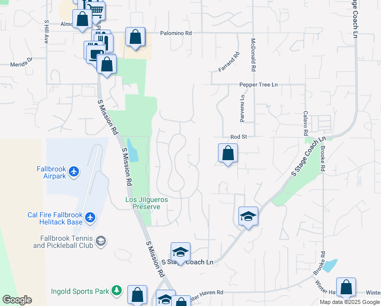 map of restaurants, bars, coffee shops, grocery stores, and more near 1089 Inverlochy Drive in Fallbrook