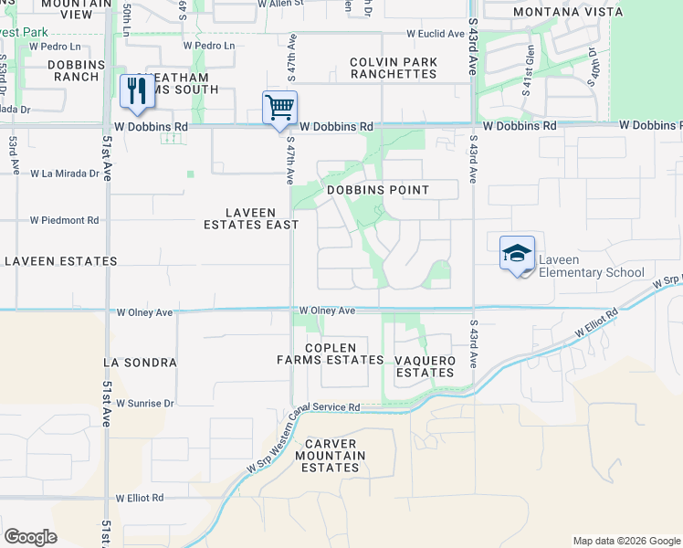 map of restaurants, bars, coffee shops, grocery stores, and more near 4609 West McNeil Street in Phoenix