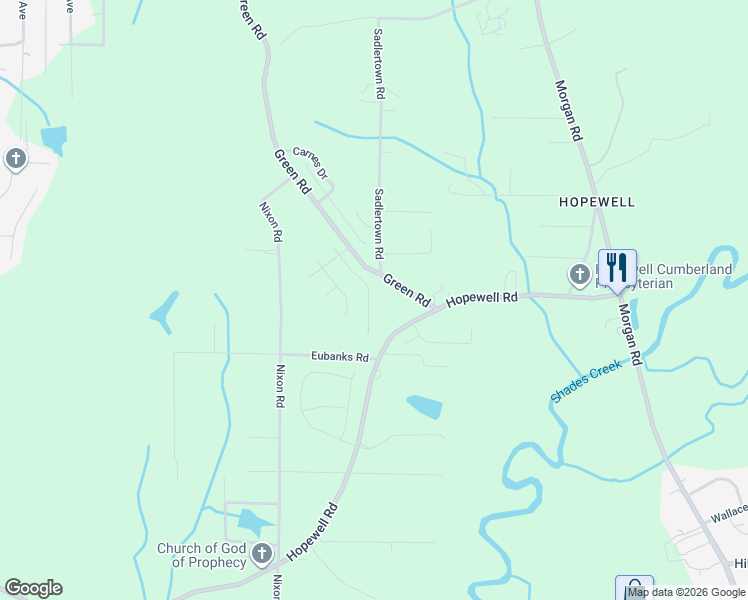 map of restaurants, bars, coffee shops, grocery stores, and more near 3597 Wind Ridge Lane in Bessemer
