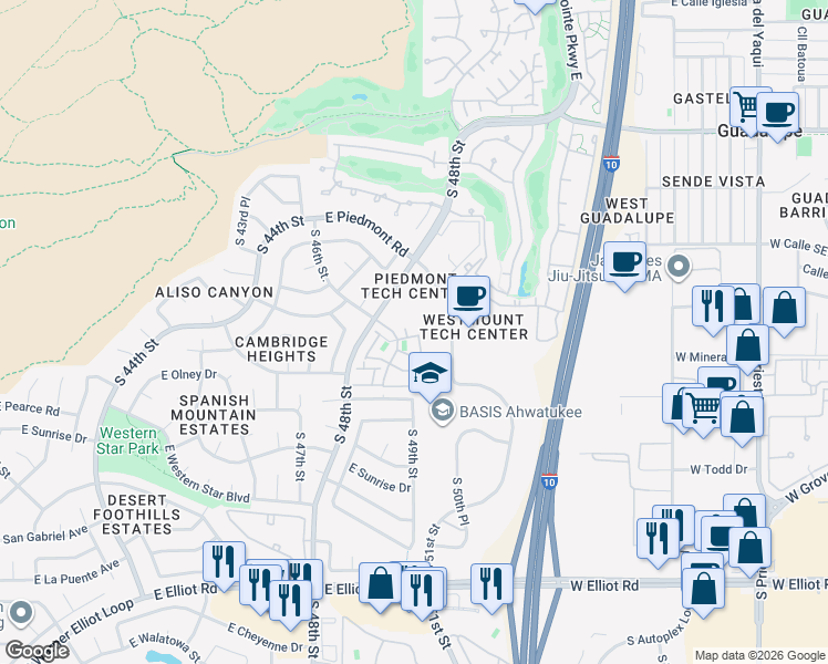 map of restaurants, bars, coffee shops, grocery stores, and more near 4843 East Corral Road in Phoenix