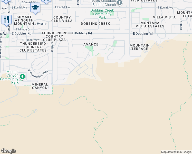 map of restaurants, bars, coffee shops, grocery stores, and more near Holbert Trail in Phoenix