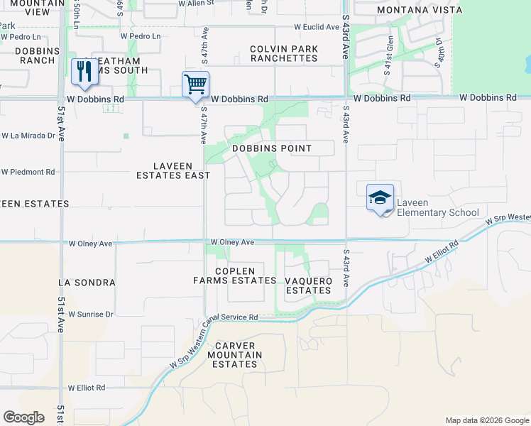 map of restaurants, bars, coffee shops, grocery stores, and more near 4506 West Summerside Road in Phoenix