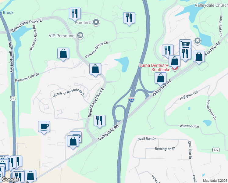 map of restaurants, bars, coffee shops, grocery stores, and more near in Birmingham
