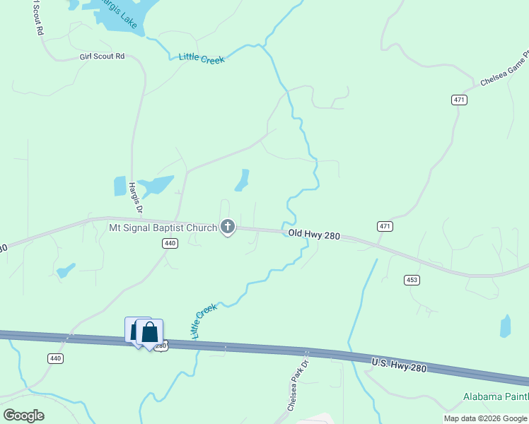map of restaurants, bars, coffee shops, grocery stores, and more near 7416 Old Highway 280 in Sterrett